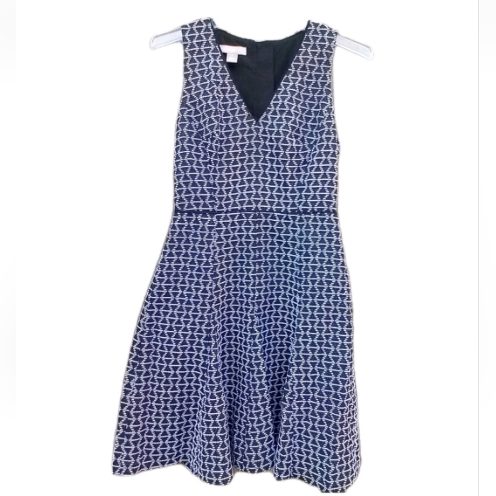 BANANA REPUBLIC FIT AND FLARE DRESS WOMEN 2 BLACK AND WHITE GEOMETRIC PATTERN